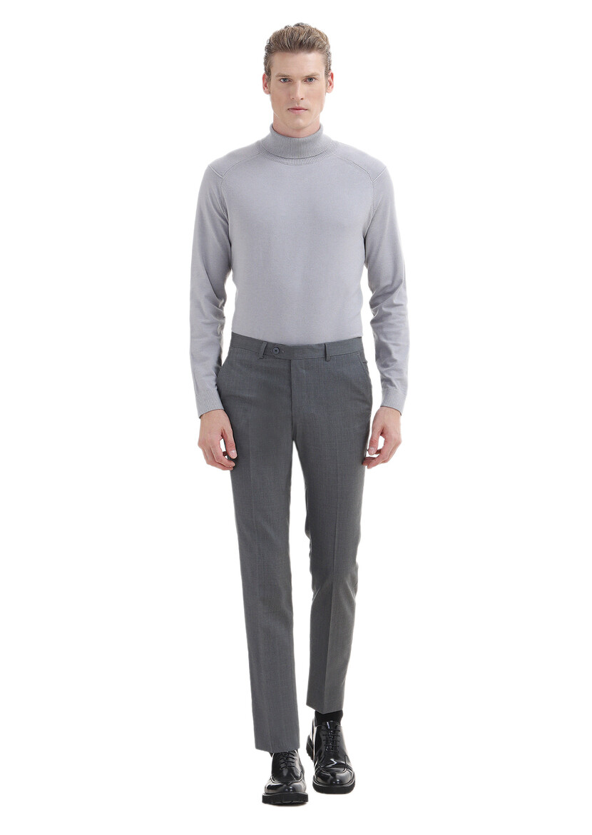 Grey Material Modern Fit Classical 100% Wool Trousers - 1