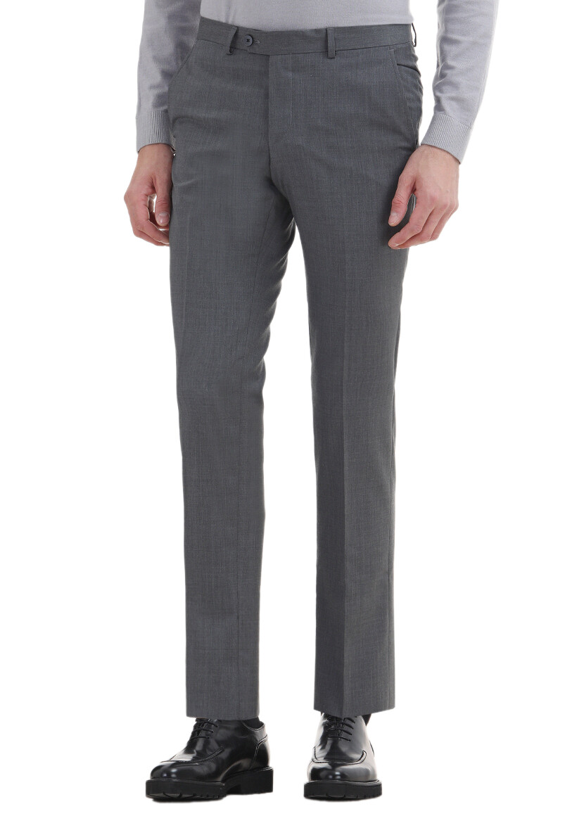 Grey Material Modern Fit Classical 100% Wool Trousers - 2