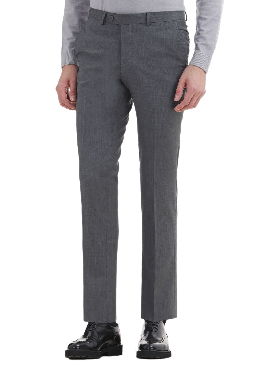 Grey Material Modern Fit Classical 100% Wool Trousers - 2