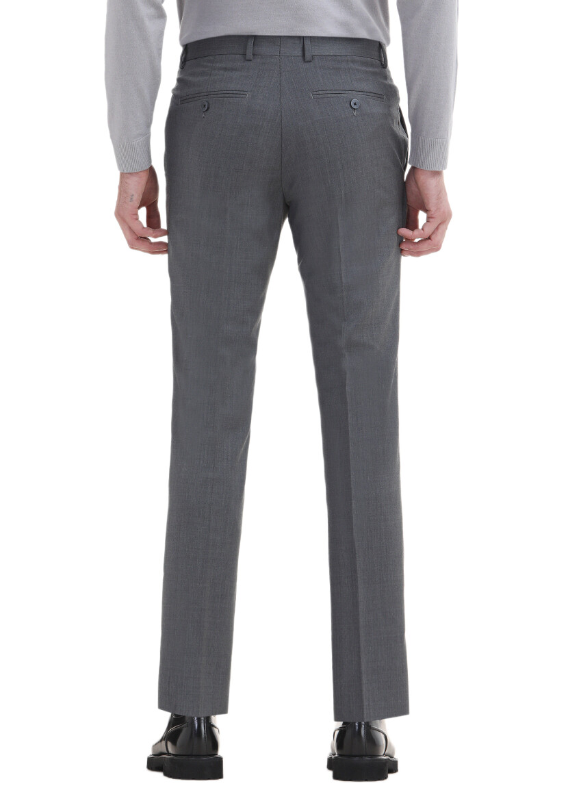 Grey Material Modern Fit Classical 100% Wool Trousers - 5