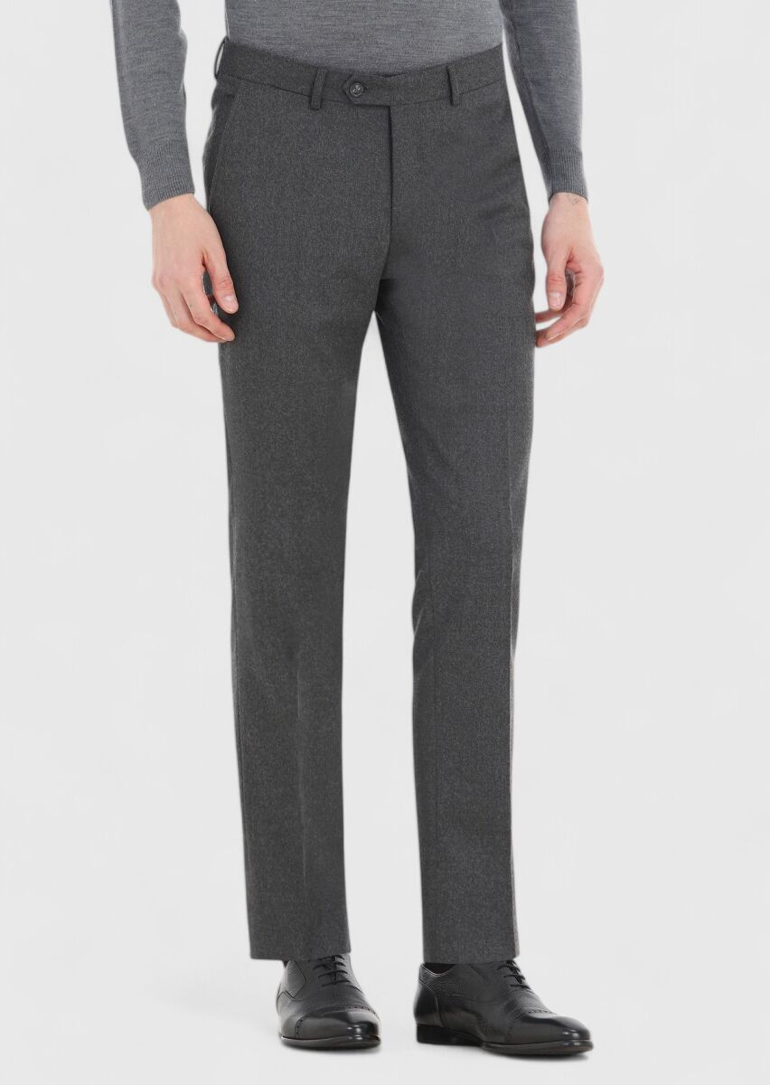 Grey Material Modern Fit Classical Wool Blended Trousers - 2