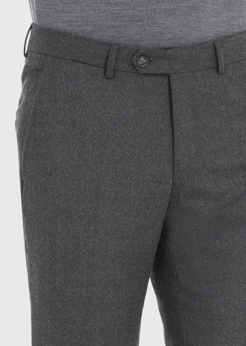 Grey Material Modern Fit Classical Wool Blended Trousers - 3