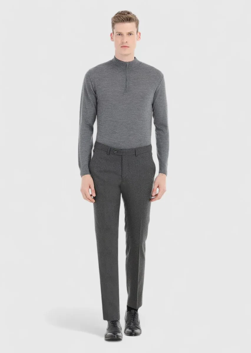 Grey Material Modern Fit Classical Wool Blended Trousers - 1