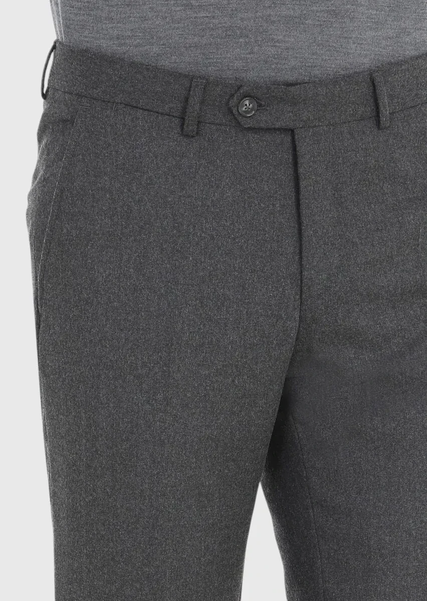 Grey Material Modern Fit Classical Wool Blended Trousers - 3