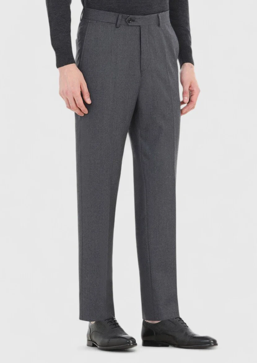 Grey Material Regular Fit Classical 100% Wool Trousers 
