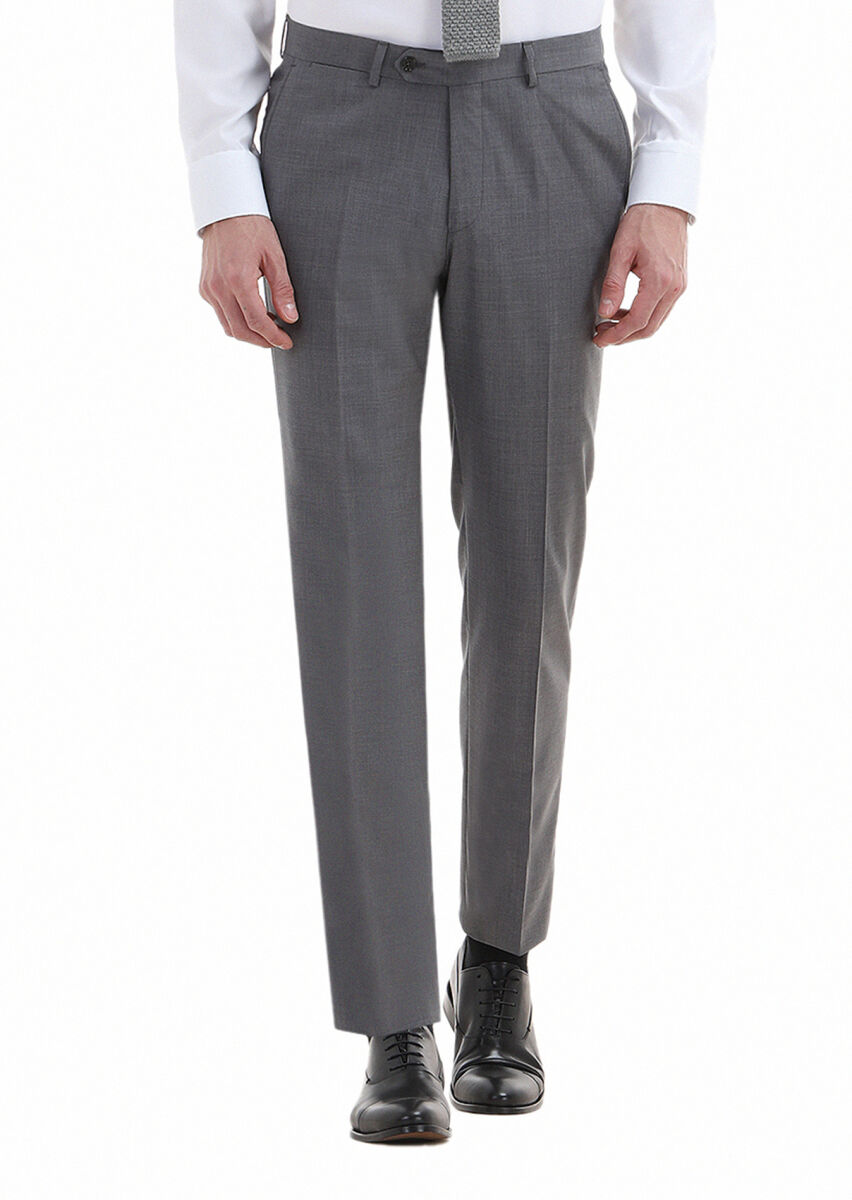 Grey Material Regular Fit Classical 100% Wool Trousers - 2