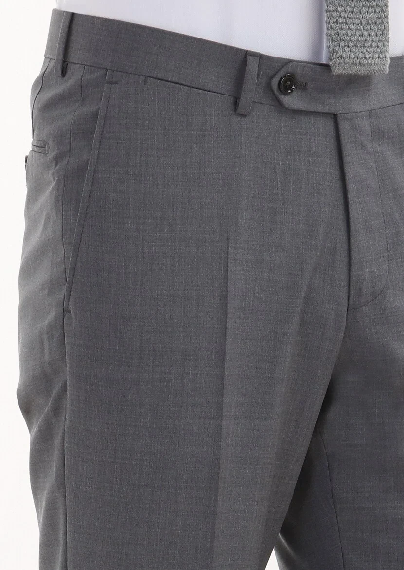 Grey Material Regular Fit Classical 100% Wool Trousers - 3