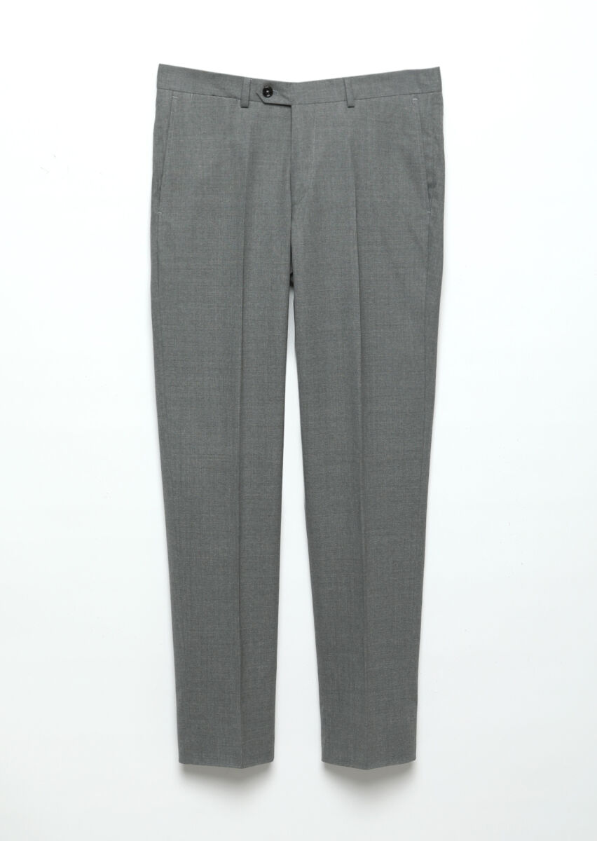 Grey Material Regular Fit Classical 100% Wool Trousers - 1