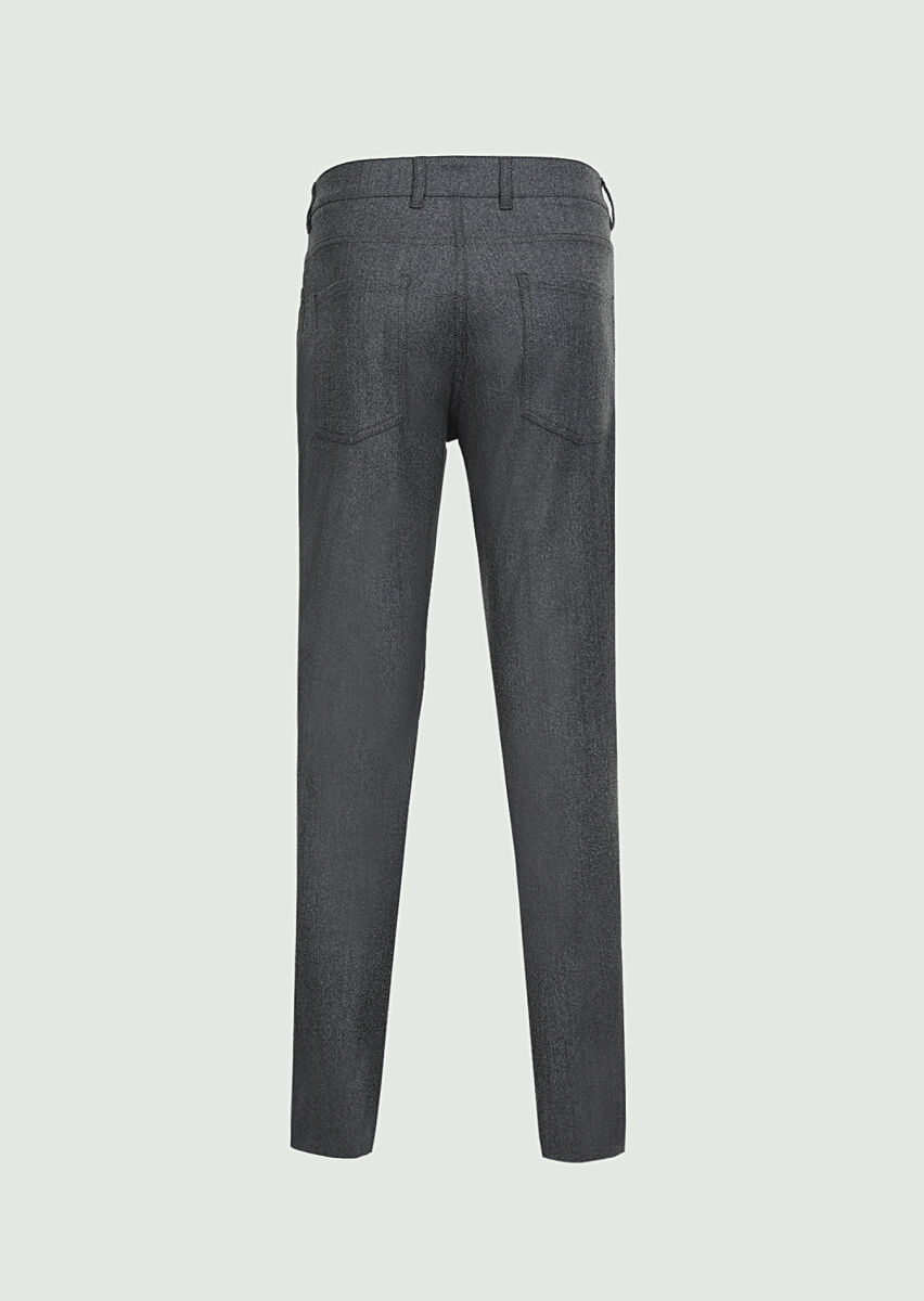 Grey Material Slim Fit Casual Wool Blended Trousers - 7