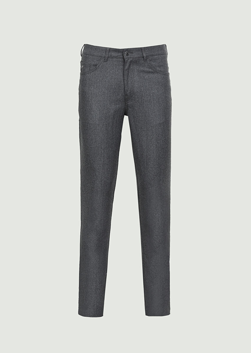 Grey Material Slim Fit Casual Wool Blended Trousers - 6