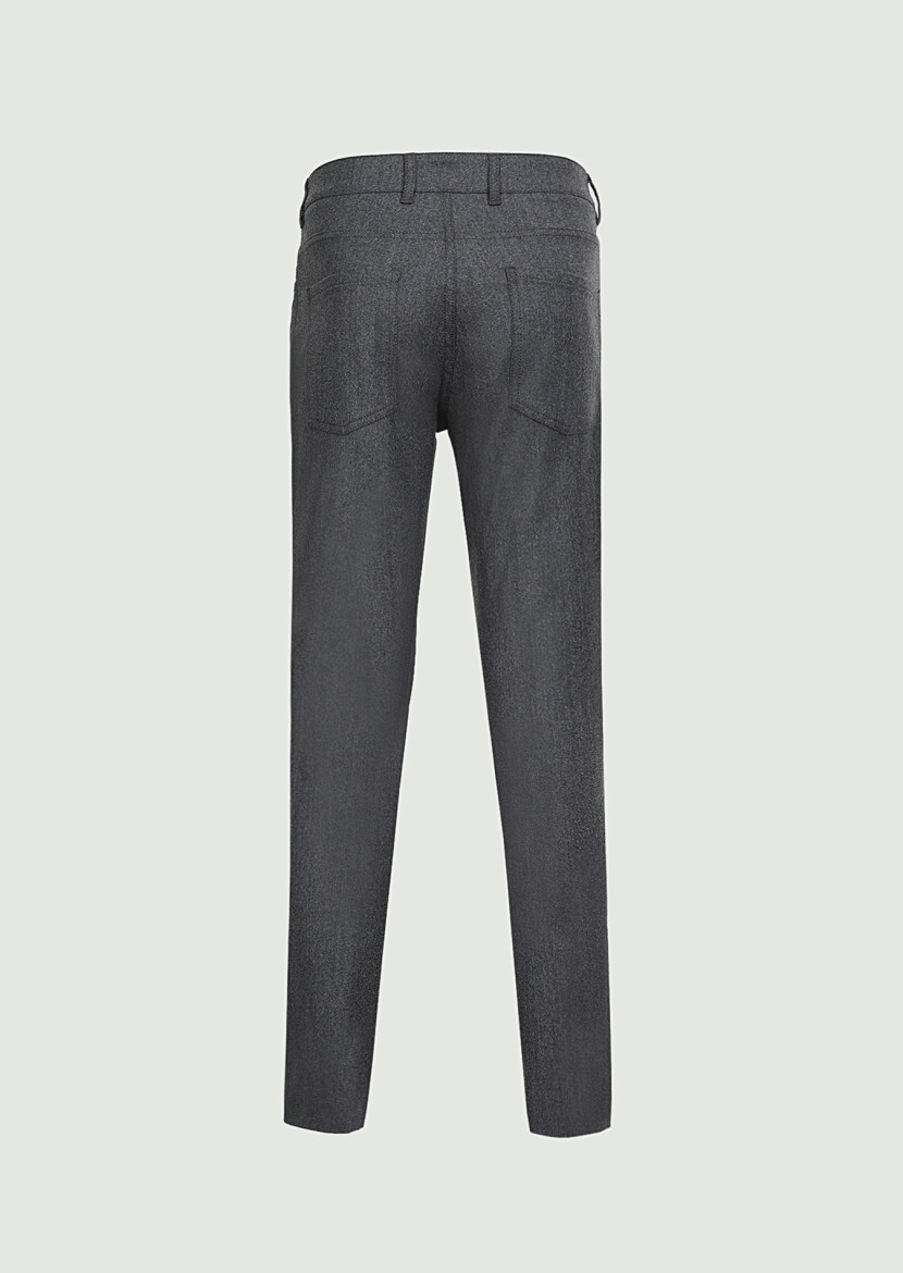 Grey Material Slim Fit Casual Wool Blended Trousers - 7