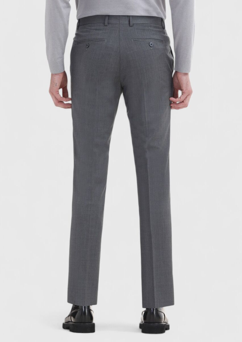 Grey Material Slim Fit Classical 100% Wool Trousers - 5