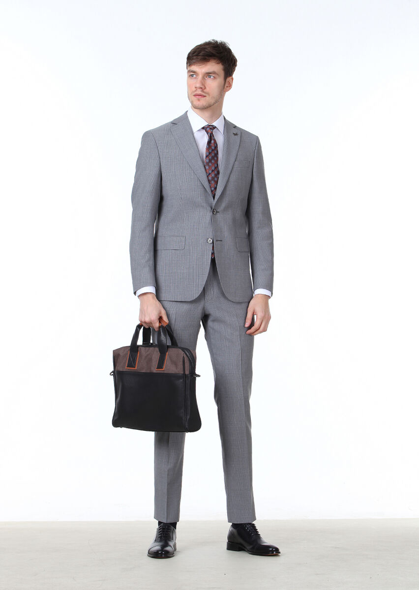 Grey Micro Modern Fit 100% Wool Suit - 1