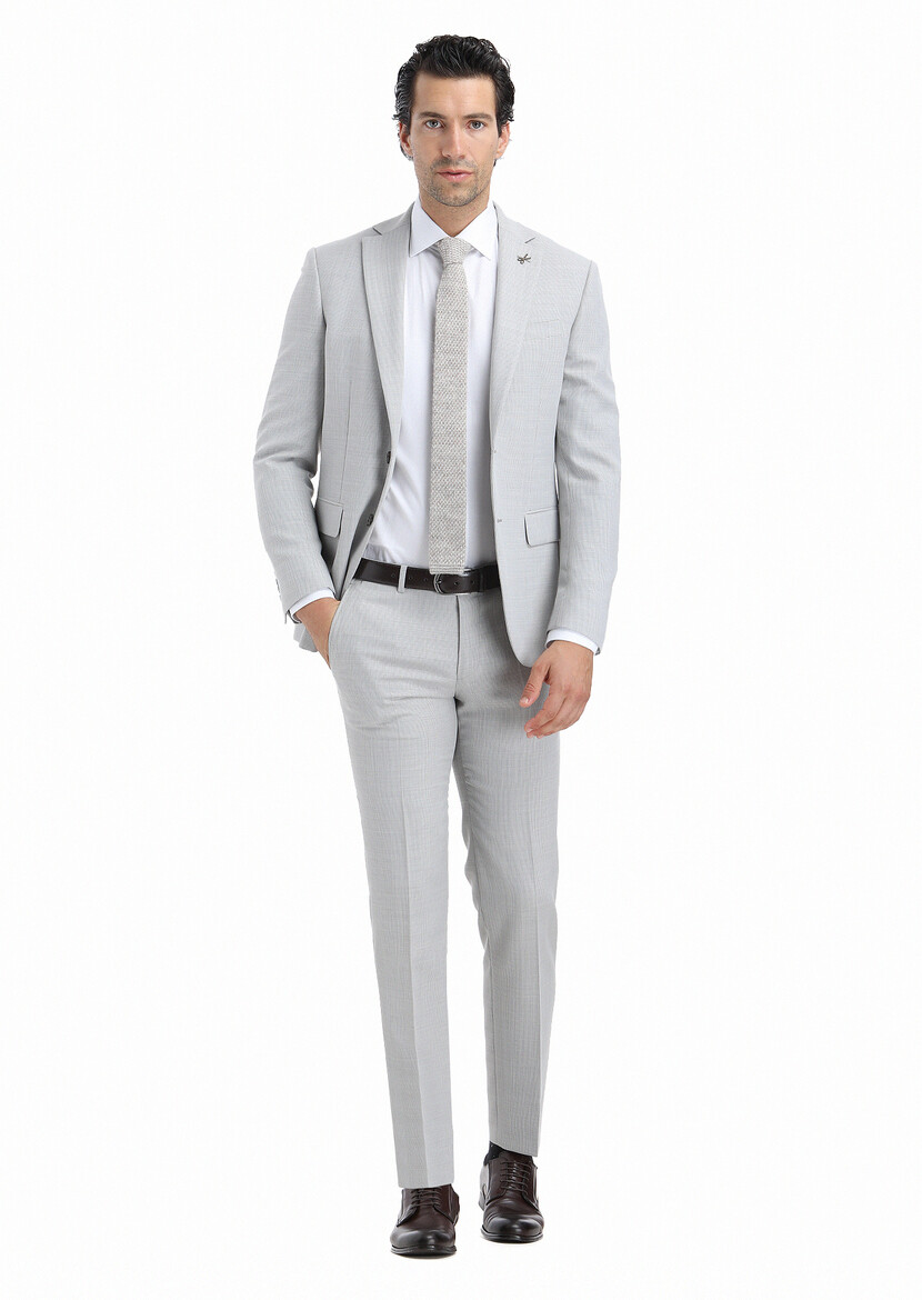 Grey Micro Modern Fit Wool Blended Suit - 1