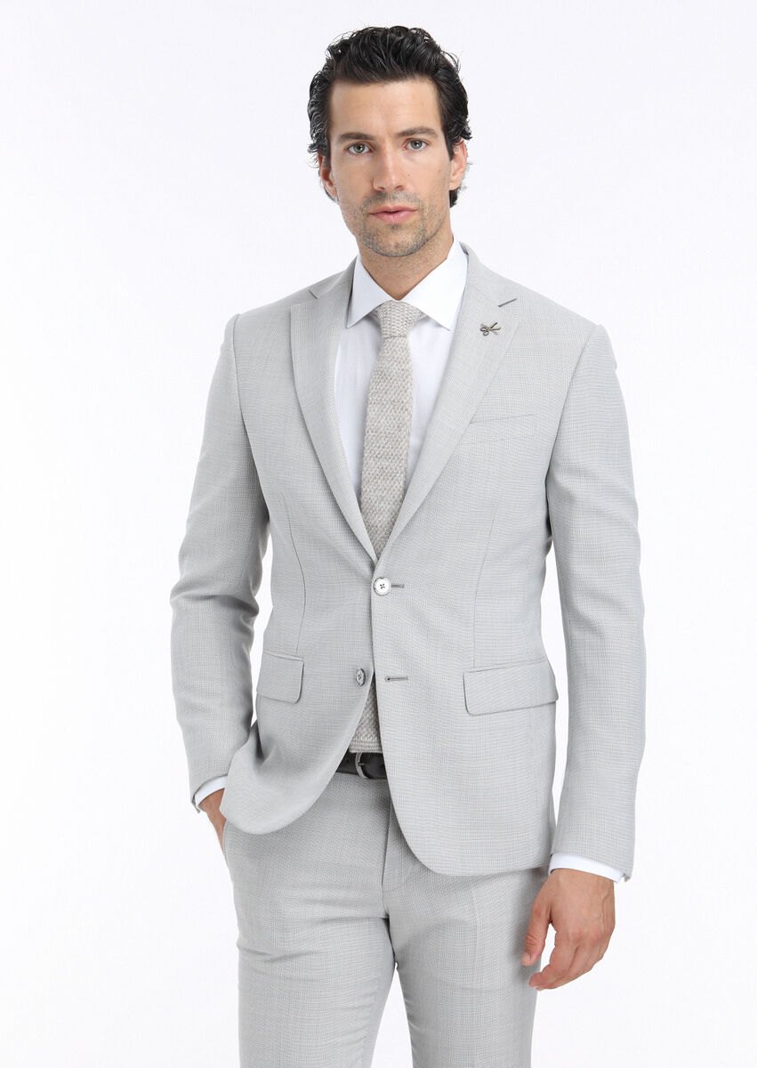 Grey Micro Modern Fit Wool Blended Suit - 2