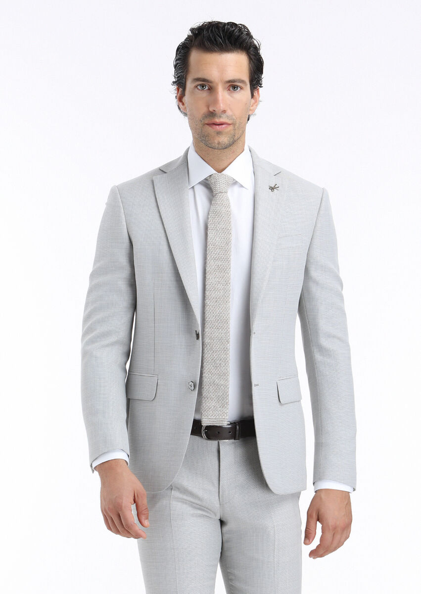 Grey Micro Modern Fit Wool Blended Suit - 3