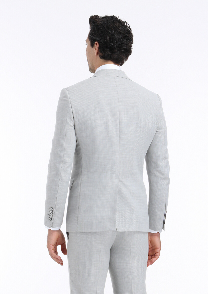 Grey Micro Modern Fit Wool Blended Suit - 7