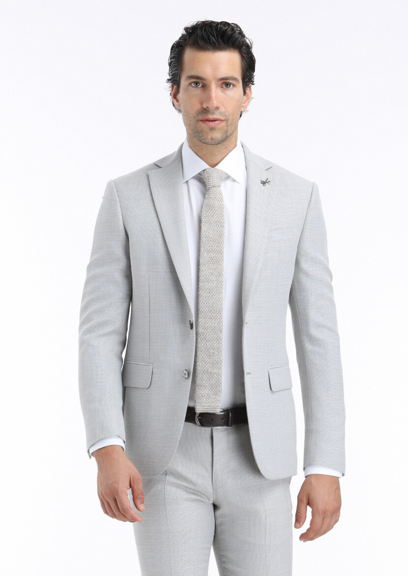 Grey Micro Modern Fit Wool Blended Suit - 3