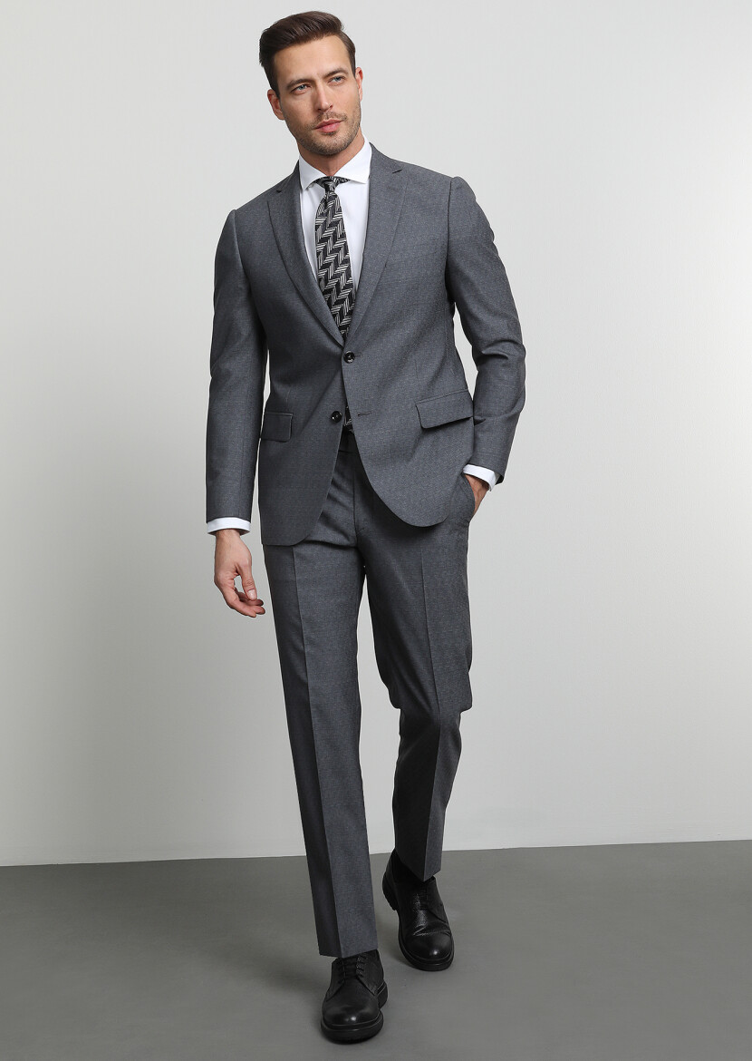 Grey Micro Regular Fit 100% Wool Suit - 1