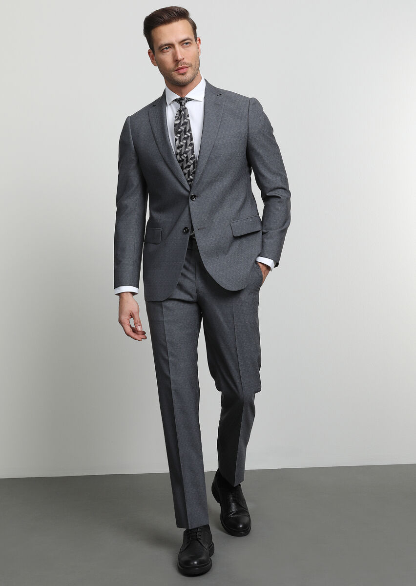 Grey Micro Regular Fit 100% Wool Suit - 1