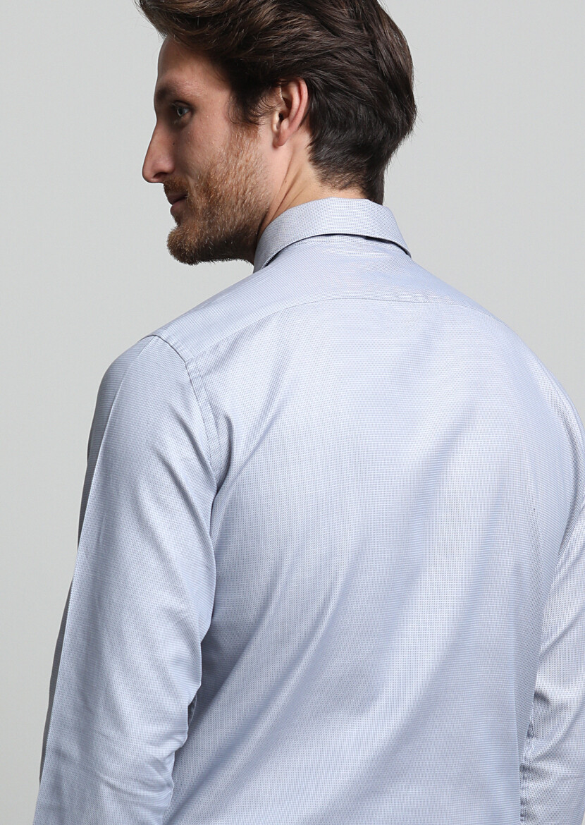Grey Micro Regular Fit Long Weaving Classical 100% Cotton Shirt - 3