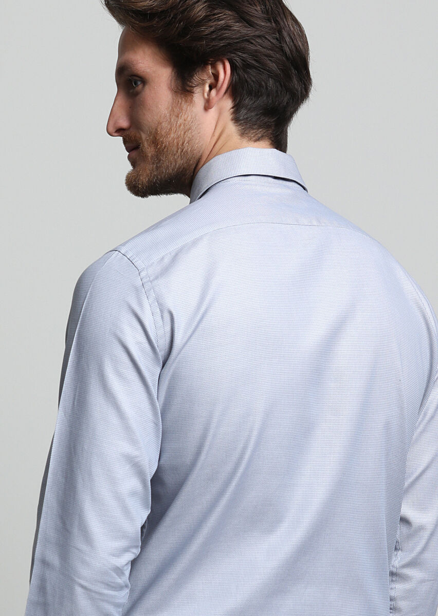 Grey Micro Regular Fit Long Weaving Classical 100% Cotton Shirt - 3