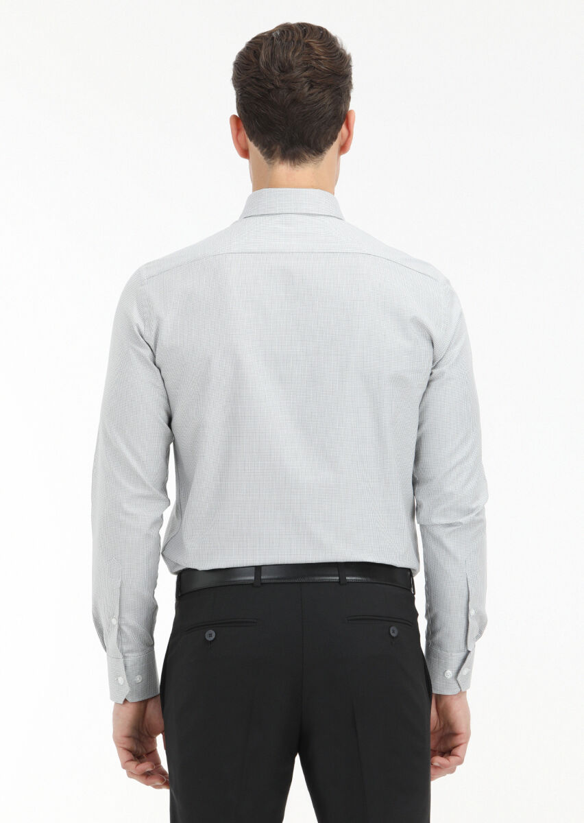 Grey Micro Regular Fit Long Weaving Classical 100% Cotton Shirt - 4