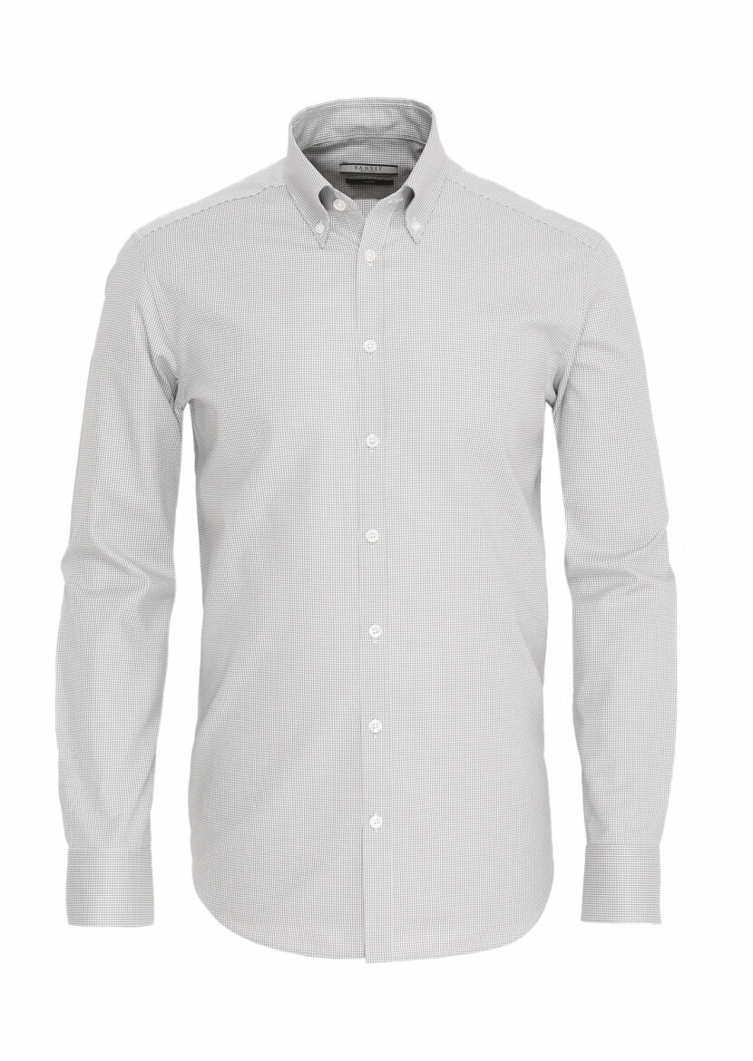 Grey Micro Regular Fit Long Weaving Classical 100% Cotton Shirt - 5