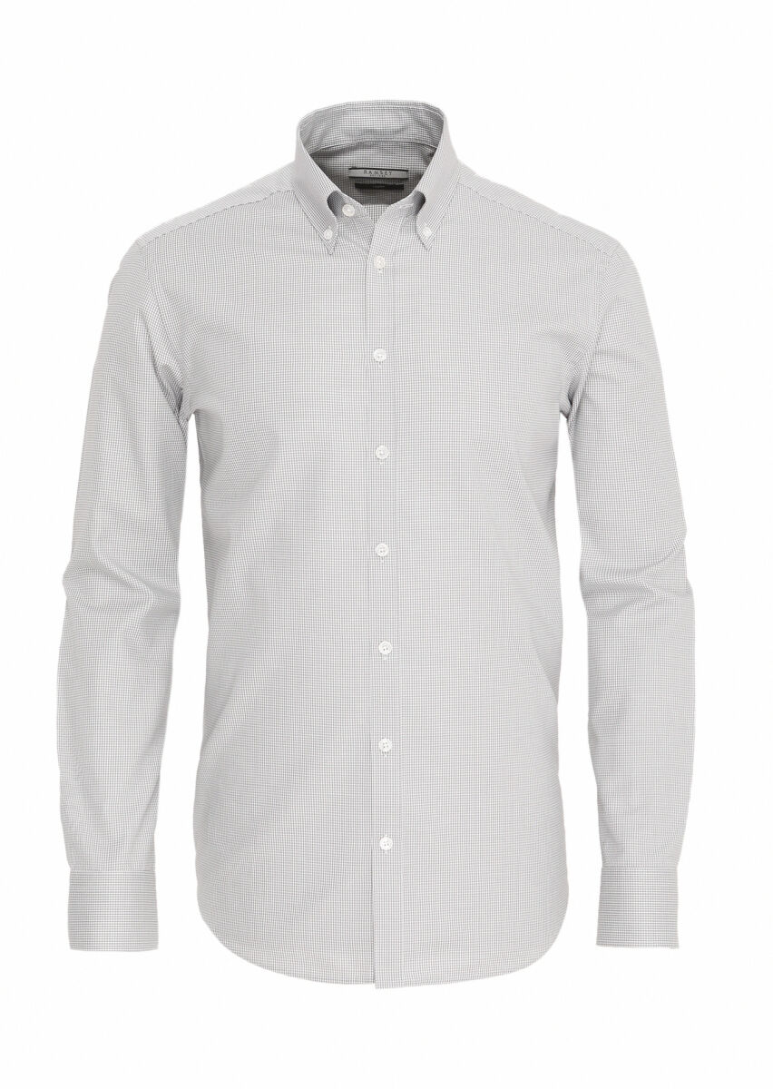 Grey Micro Regular Fit Long Weaving Classical 100% Cotton Shirt - 5