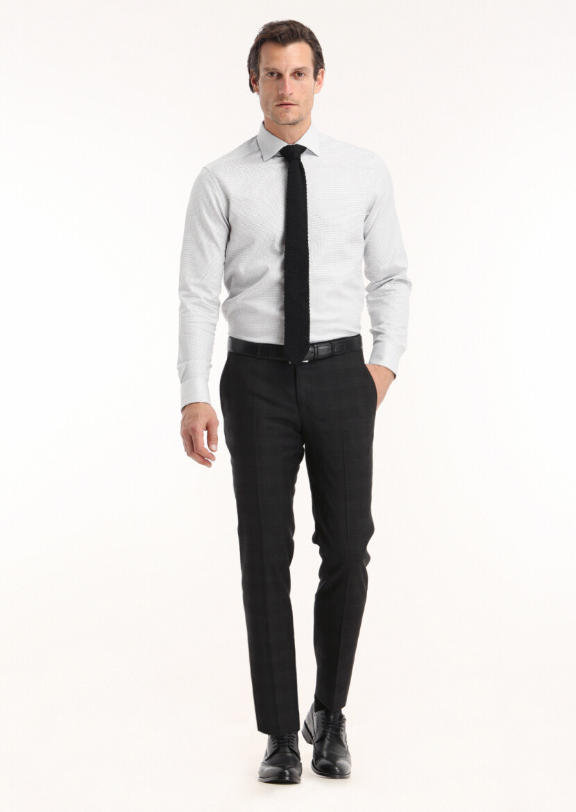 Grey Micro Regular Fit Long Weaving Classical 100% Cotton Shirt 