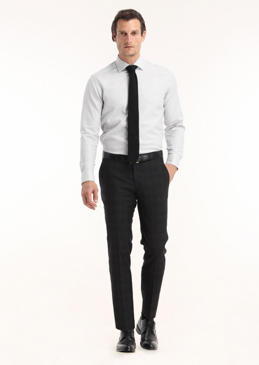 Grey Micro Regular Fit Long Weaving Classical 100% Cotton Shirt - 1