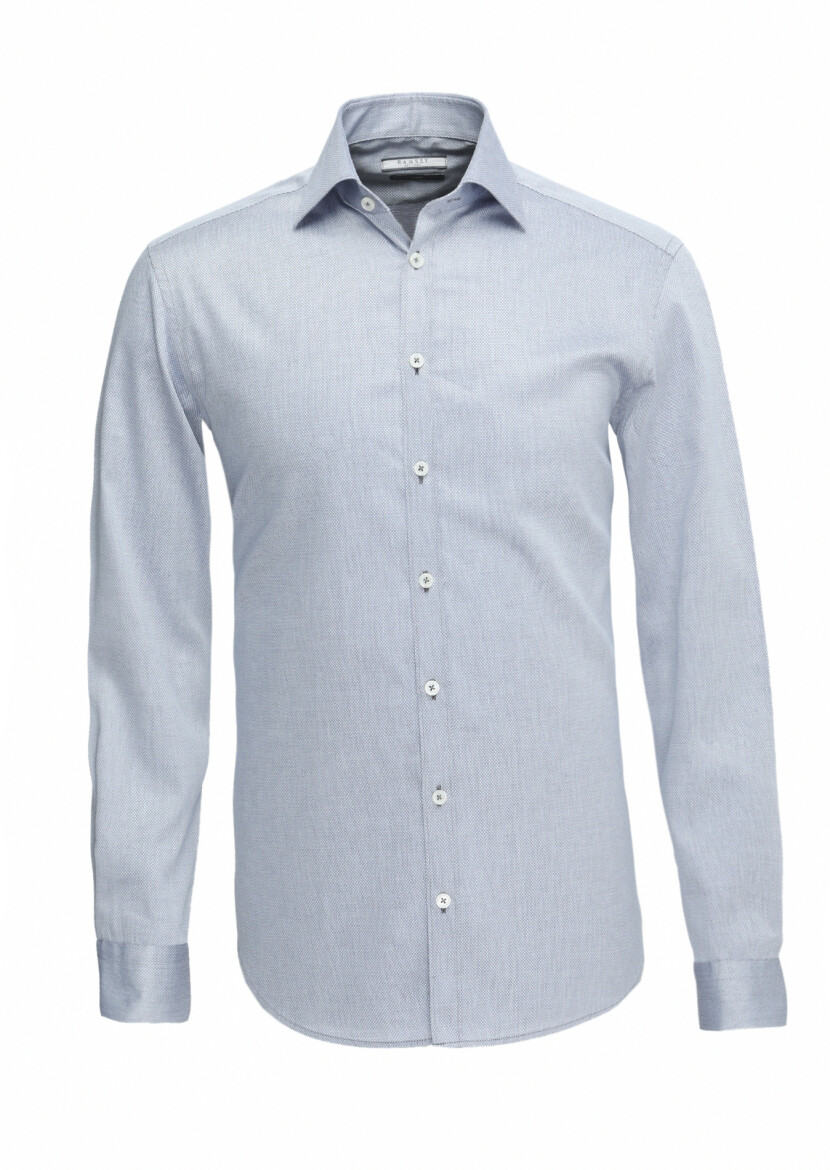 Grey Micro Regular Fit Long Weaving Classical 100% Cotton Shirt - 5