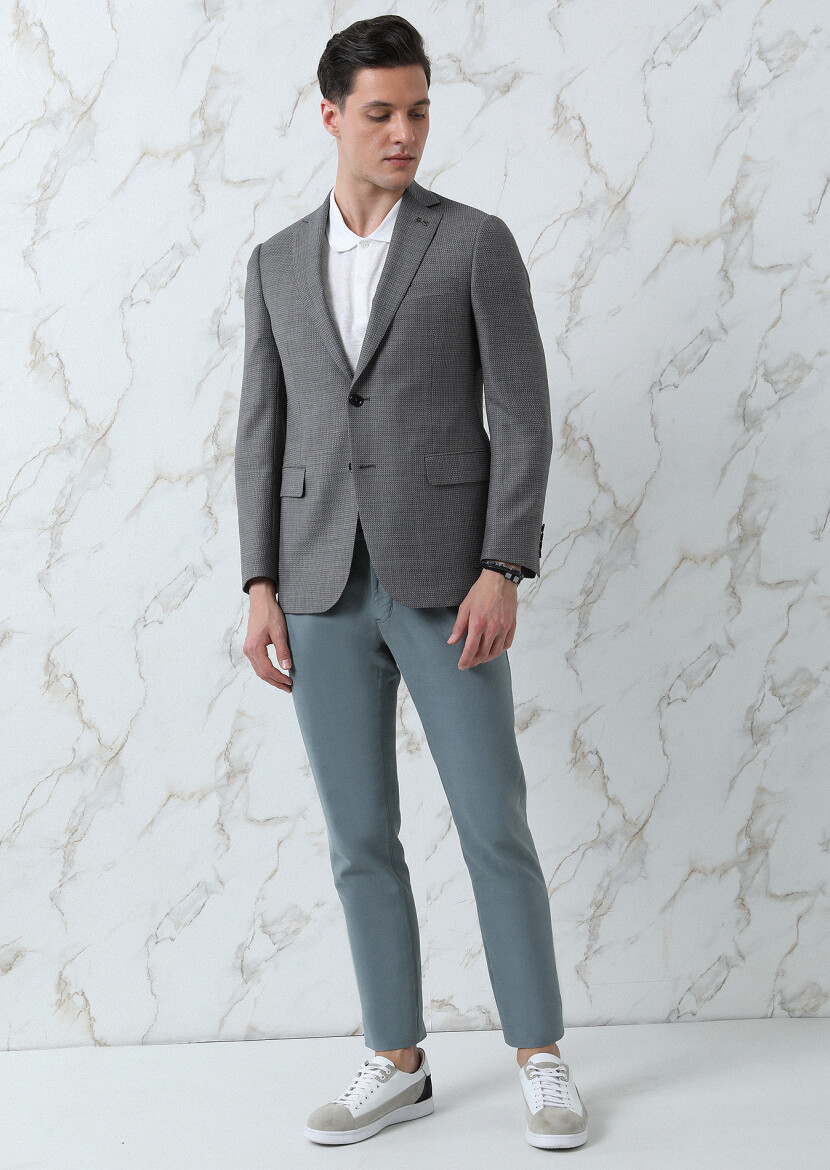 Grey Micro Regular Fit Silk Blended Jacket - 4