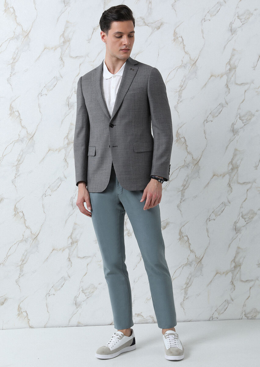 Grey Micro Regular Fit Silk Blended Jacket - 4