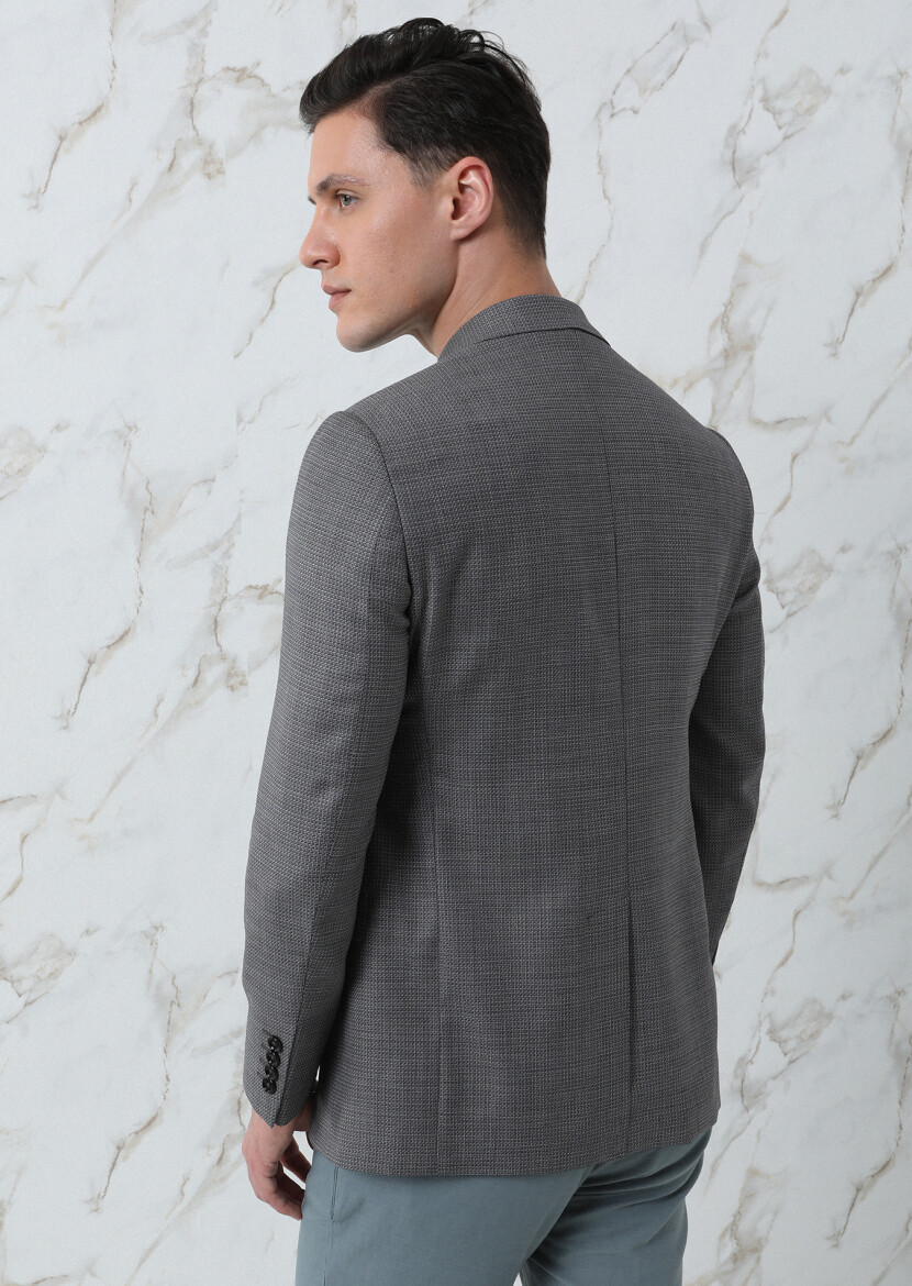 Grey Micro Regular Fit Silk Blended Jacket - 5
