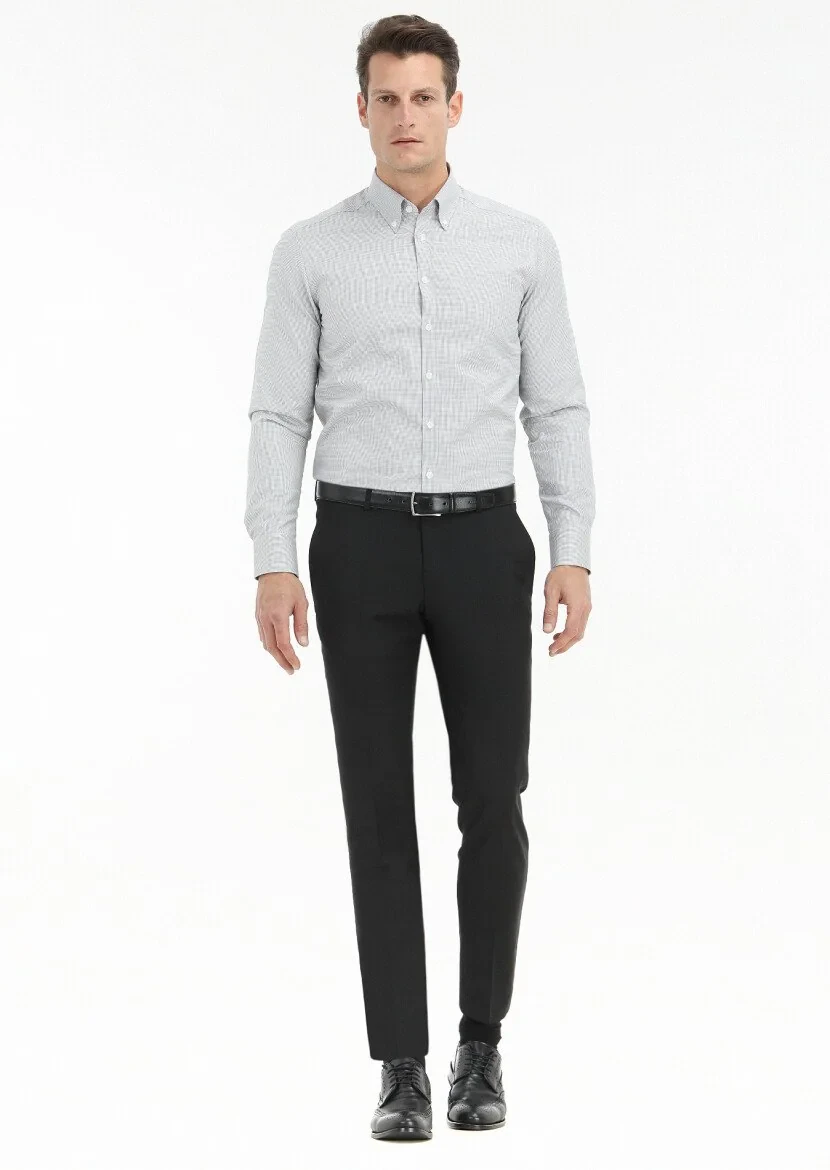Grey Micro Regular Fit Weaving Classical 100% Cotton Shirt - 1