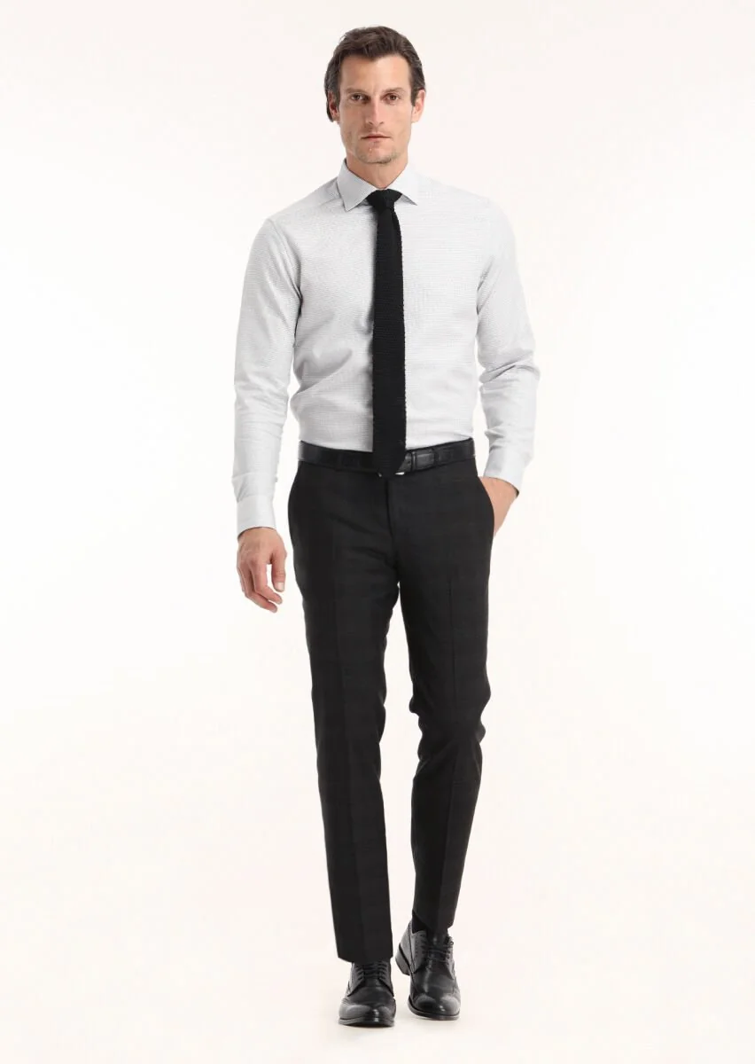 Grey Micro Regular Fit Weaving Classical 100% Cotton Shirt - 1