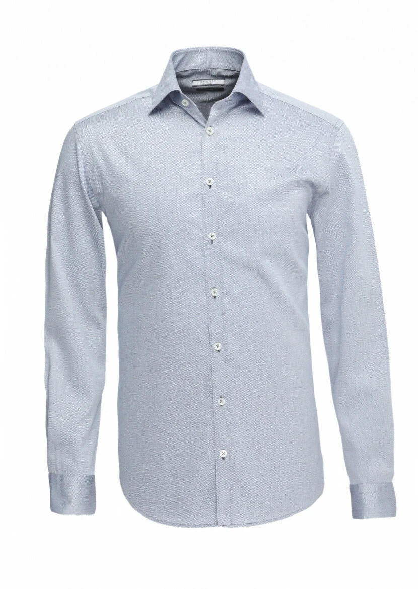 Grey Micro Regular Fit Weaving Classical 100% Cotton Shirt - 1