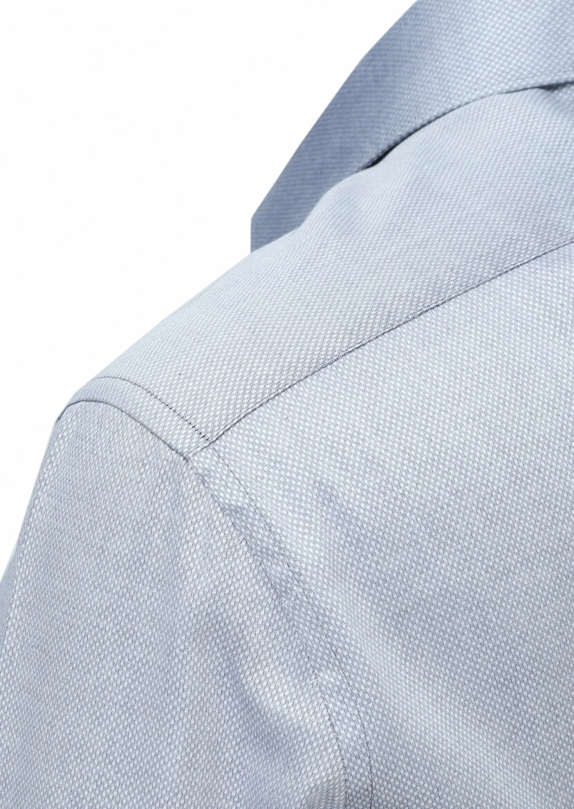 Grey Micro Regular Fit Weaving Classical 100% Cotton Shirt - 3