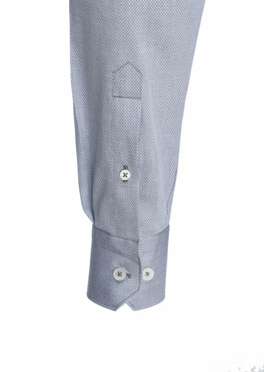 Grey Micro Regular Fit Weaving Classical 100% Cotton Shirt - 4