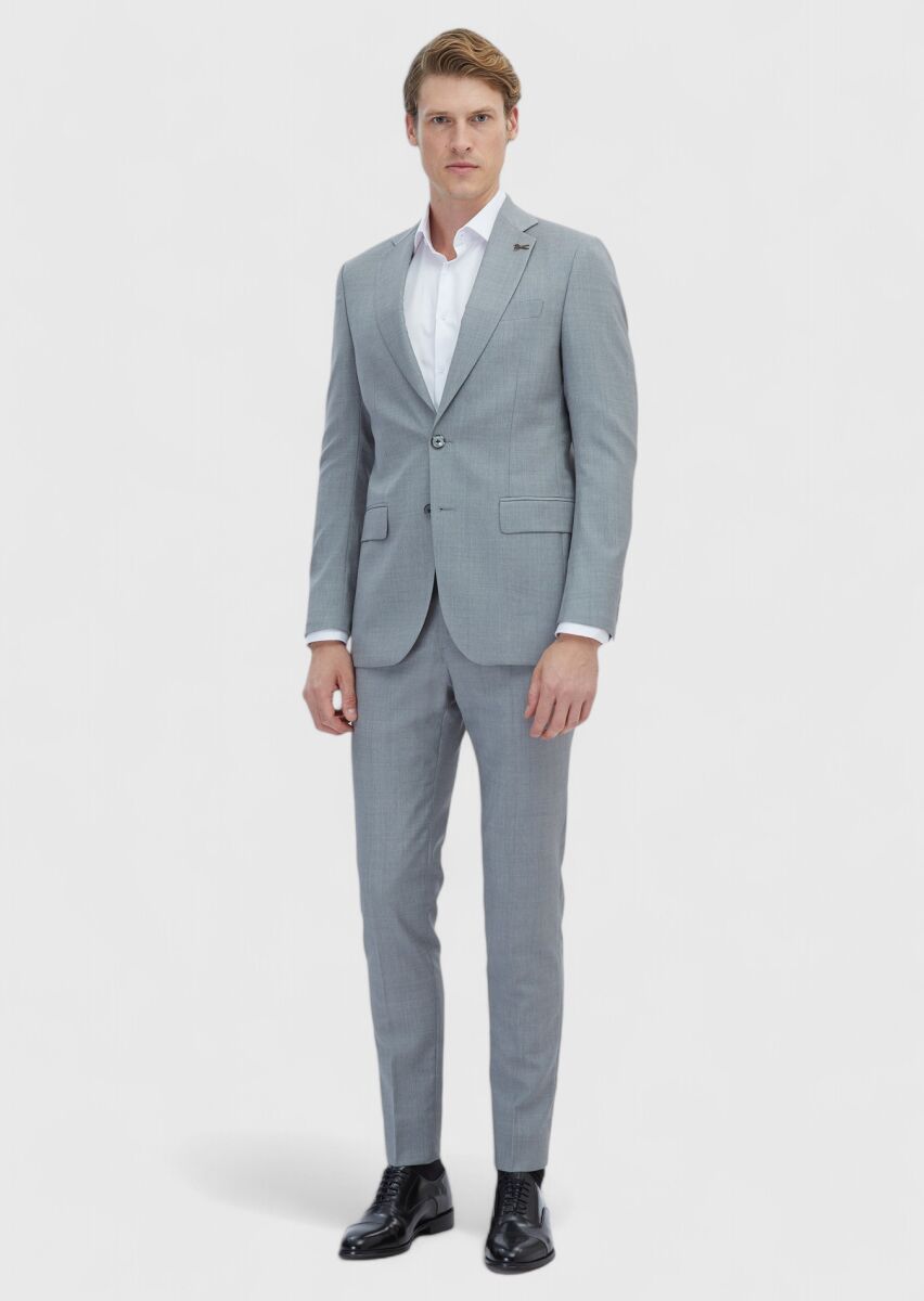Grey Micro Thin&Taller Slim Fit 100% Wool Suit - 2