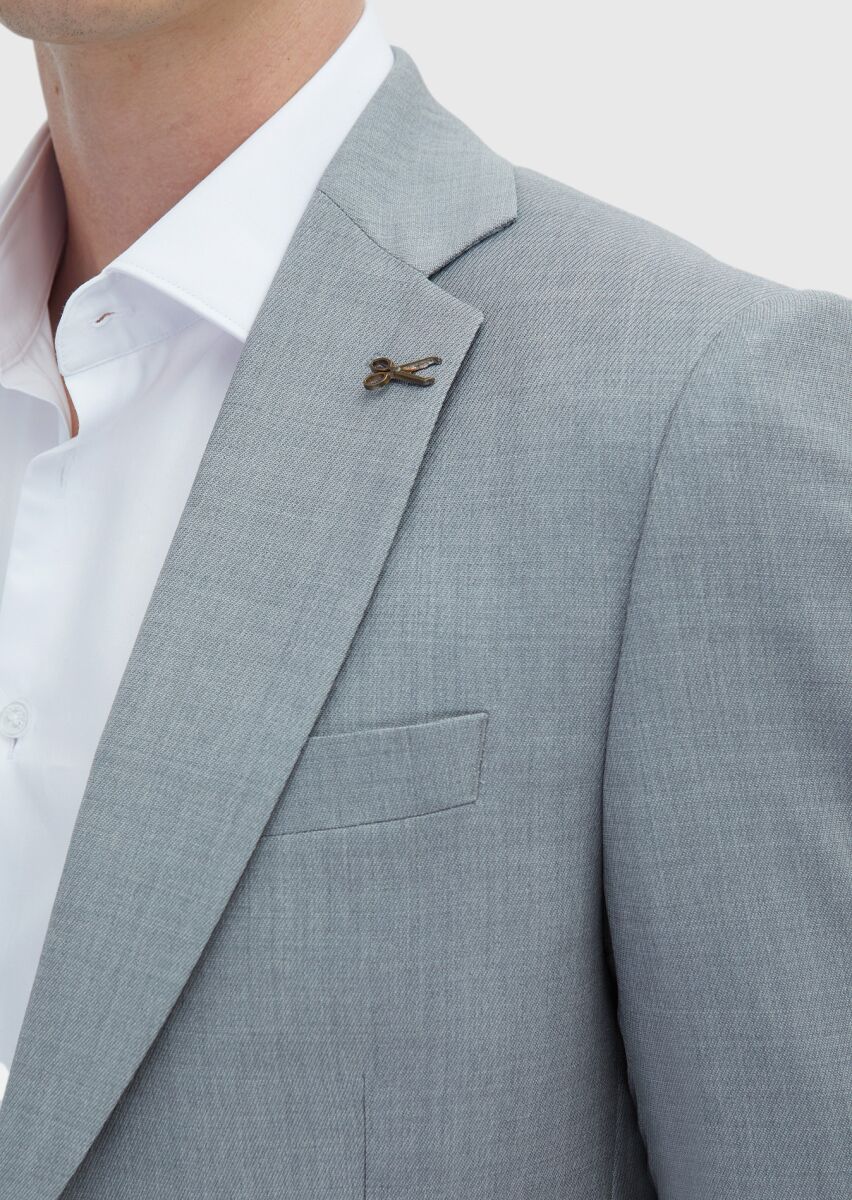 Grey Micro Thin&Taller Slim Fit 100% Wool Suit - 3
