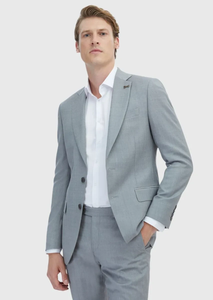 Grey Micro Thin&Taller Slim Fit 100% Wool Suit - 1