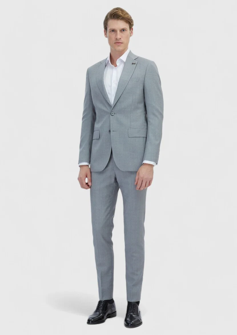 Grey Micro Thin&Taller Slim Fit 100% Wool Suit - 2
