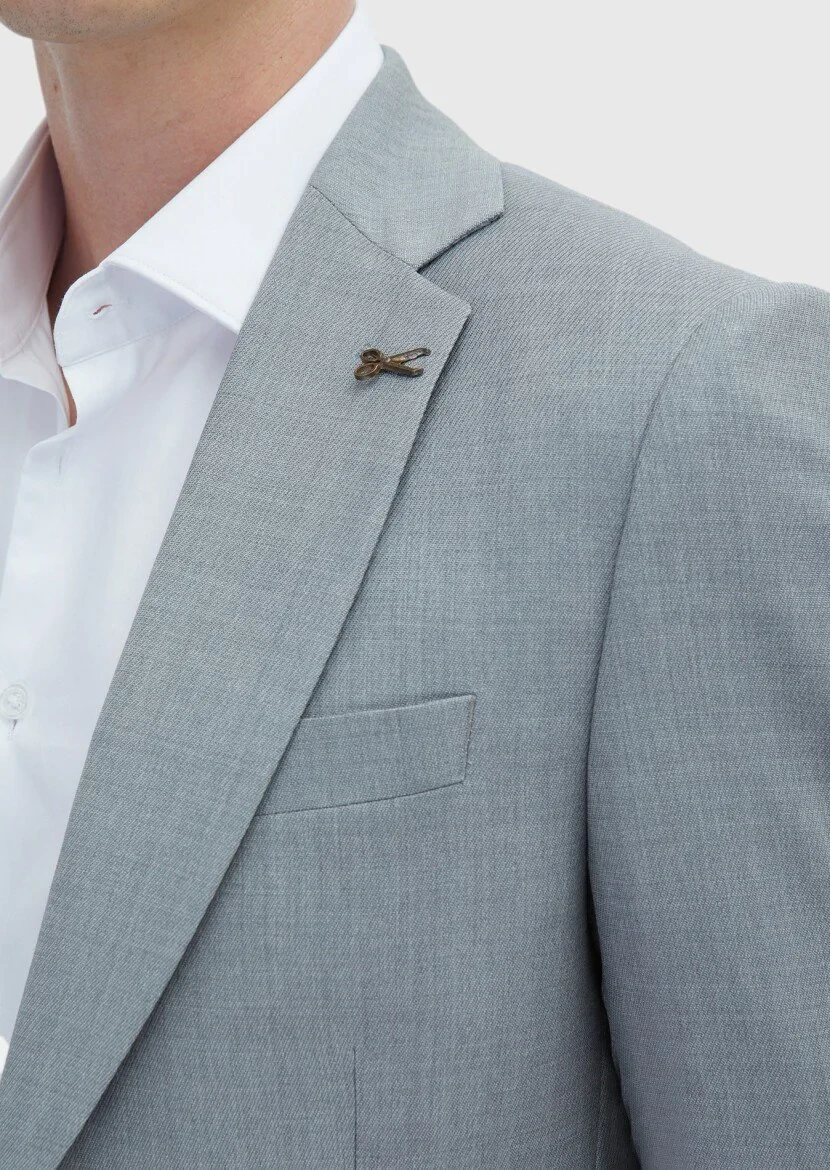 Grey Micro Thin&Taller Slim Fit 100% Wool Suit - 3