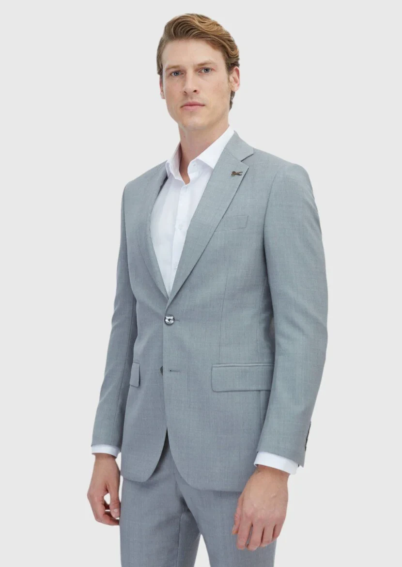 Grey Micro Thin&Taller Slim Fit 100% Wool Suit - 4