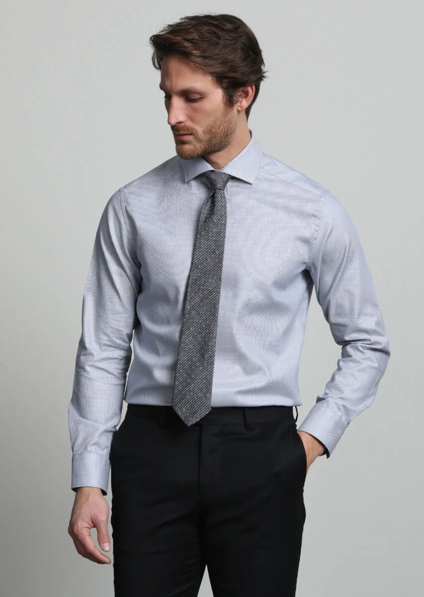 Grey Micro Weaving Classical 100% Cotton Shirt - 1