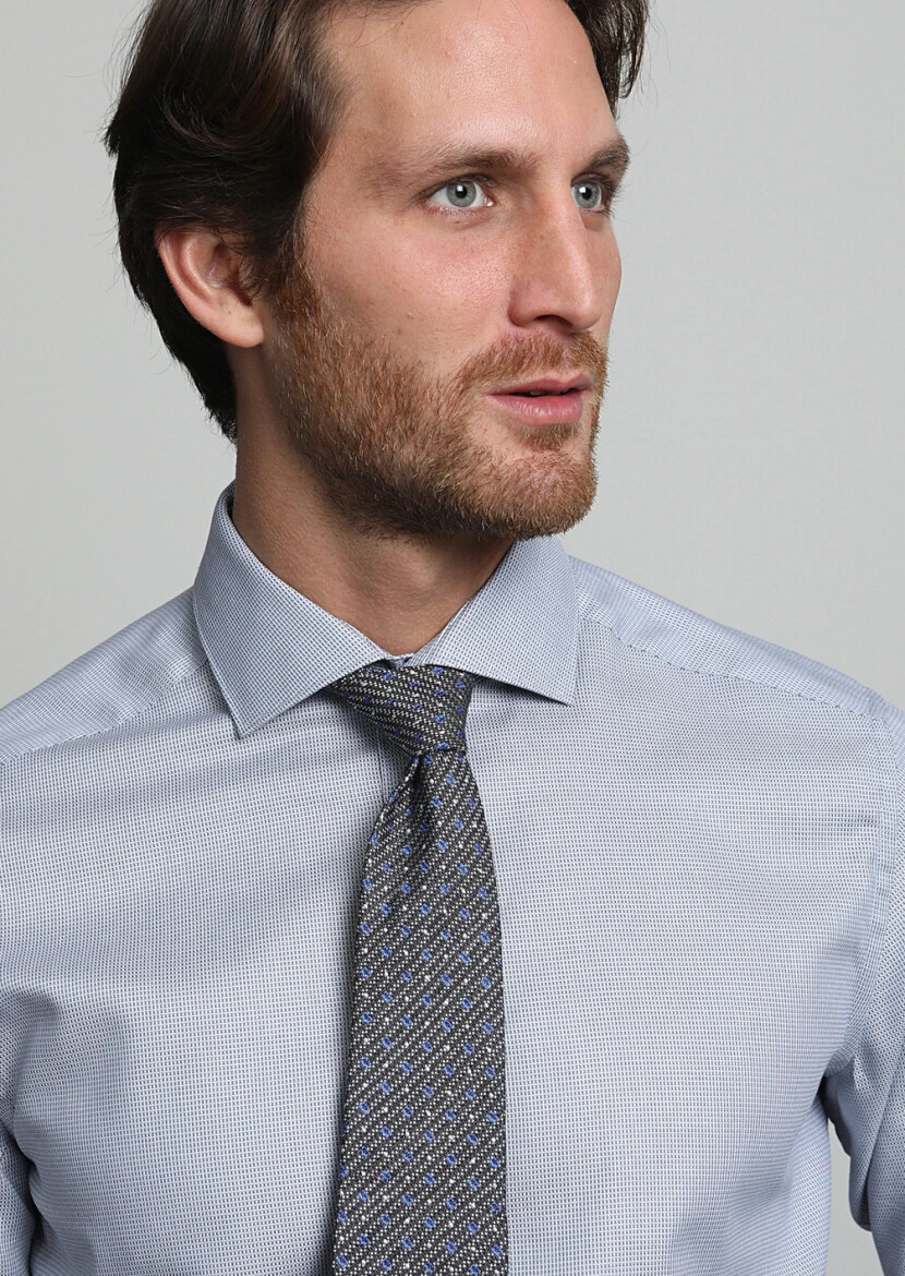 Grey Micro Weaving Classical 100% Cotton Shirt - 2