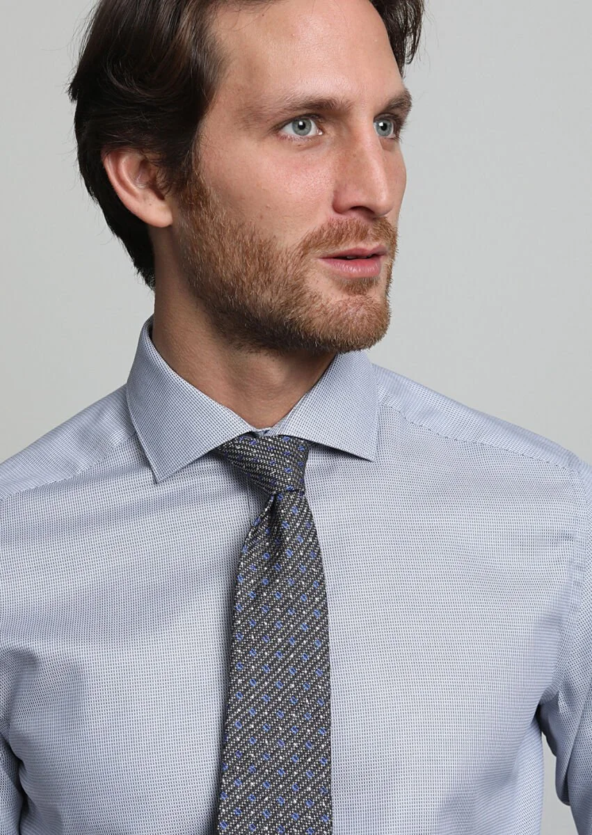 Grey Micro Weaving Classical 100% Cotton Shirt - 2