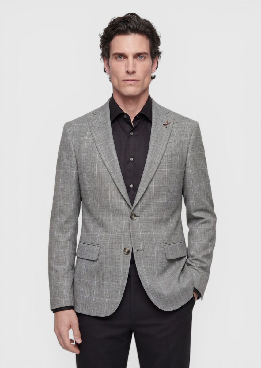 Grey Modern Fit Silk Blended Jacket - 1